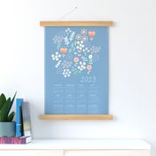 2023 Tea Towel Calendar Pastel Blue Floral