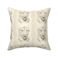 Custom Square Lion Portrait Gray on Cream with Highlights