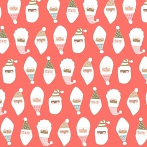 Hand Drawn Retro Christmas Santa Faces bright - 1 1/2 inch