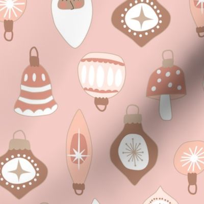 Retro Christmas Ornaments in Neutrals on Pink - 3  inch