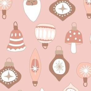 Retro Christmas Ornaments in Neutrals on Pink - 3  inch