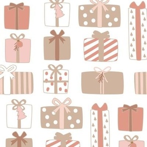 Retro Christmas Presents and Bows in Neutrals 3 inch