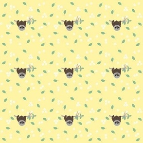 Tiny sloths and blossoms on yellow 