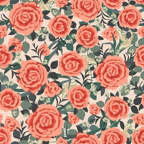 Large roses, Pink on a light pink background