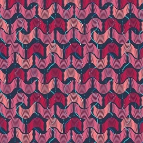 Drawn wave, Red and pink waves on dark blue background