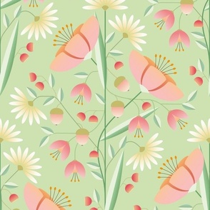 geometric floral on green - large