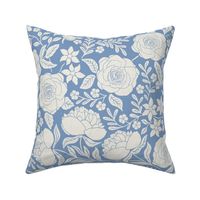 Beautiful Peonies and Rose Garden White and Classic blue Large