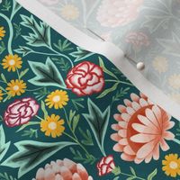 Victorian Floral on Teal - Tiny Scale