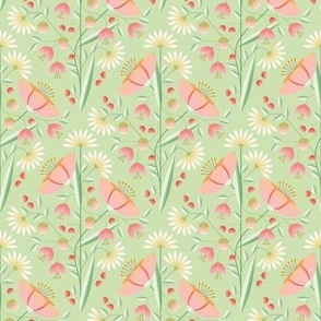 geometric floral on green - small