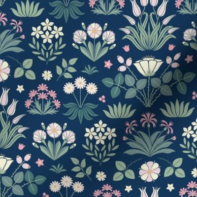 Victorian Tapestry Floral 12 medium scale dark green pink by Pippa Shaw