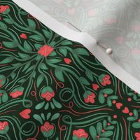 Red and Green Damask Floral Vines