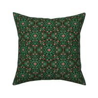 Red and Green Damask Floral Vines