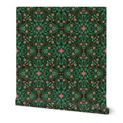 Red and Green Damask Floral Vines