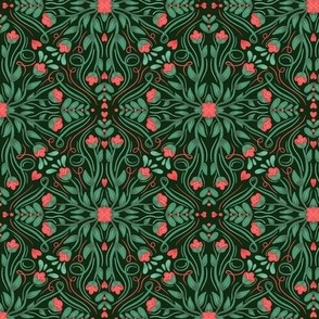 Red and Green Damask Floral Vines