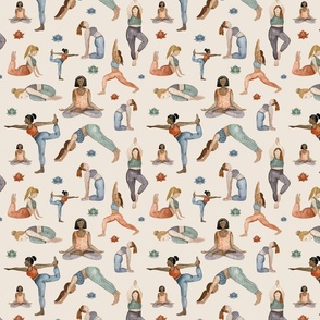 yoga, real women, asana, beige background, 8in x 8in