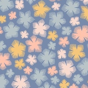 Pink blue yellow Star stitched flower