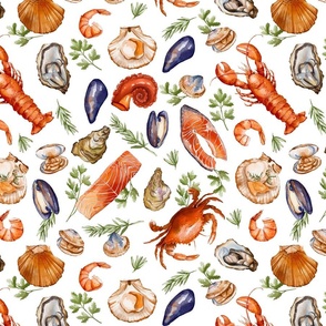 Seafood Watercolour Seamless Pattern