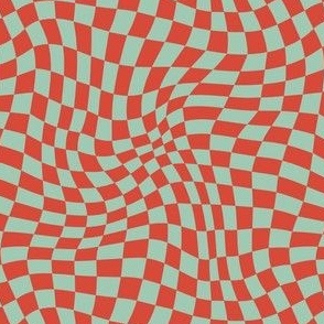 Red Christmas Wavy Checkerboard Optical Check