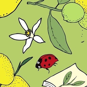 lemons, books and ladybugs - green large scale