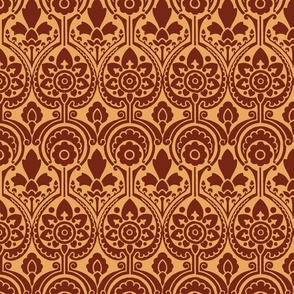 Damask 25, large, red on lighter tawny