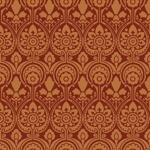 Damask 25, large, tawny on red