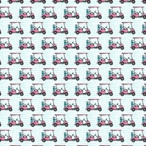 (extra small scale) golf carts - pink on teal stripes - C22