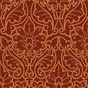 Tracery Damask - tawny on red