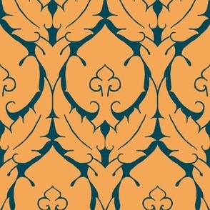 simple Renaissance damask, tawny on blue