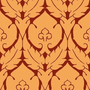 simple Renaissance damask, tawny on red