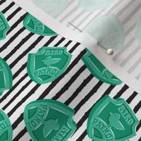Bird Patrol Badges - Fun Pet Dog Fabric - green on black stripes  - LAD22