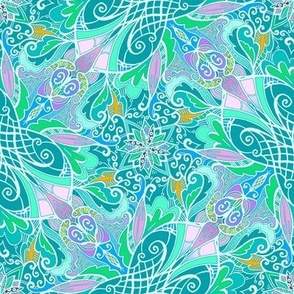 Victorian Swirls in Blue on Dark Teal