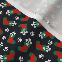 (small scale) Pups Stocking - dog bone Christmas stockings - red/green on navy - LAD22
