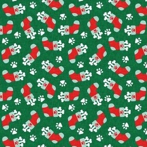 (small scale) Pups Stocking - dog bone Christmas stockings - red/mint on green - LAD22