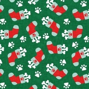 Pups Stocking - dog bone Christmas stockings - red/mint on green - LAD22