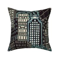 Biro City Night Lights Larger Scale For Wallpaper Black Blue Modern Abstract Metropolis