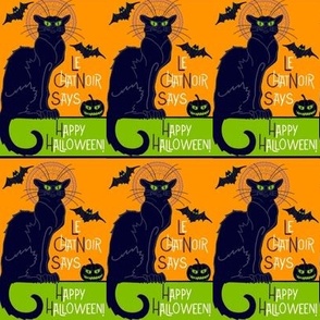 Le chat noir happy Halloween orange on green 