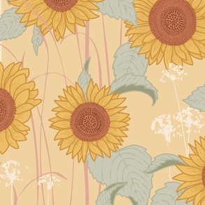 Vincents Sunflowers | corn yellow | pink grasses | 24"