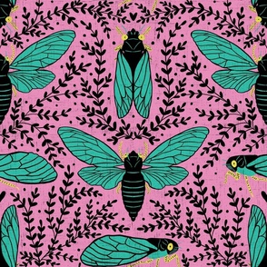 retro cicadas - pink - large scale