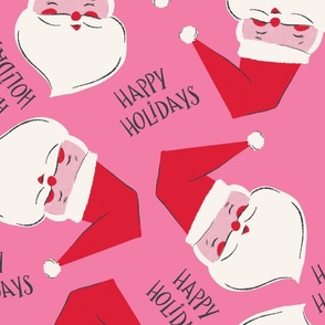 Santa Face Happy Holidays in Pink