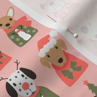 Puppy Dogs in Retro Christmas Sweaters on pink - 2 inch