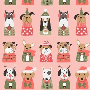 Puppy Dogs in Retro Christmas Sweaters on pink - 2 inch