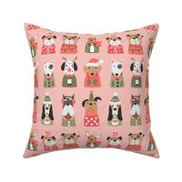 Puppy Dogs in Retro Christmas Sweaters   on pink - 3 inch