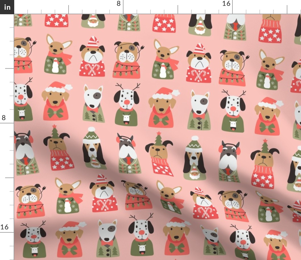 Puppy Dogs in Retro Christmas Sweaters   on pink - 3 inch