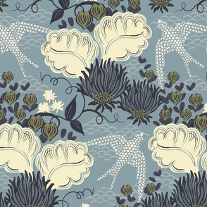 Victorian-Era Floral - Dusty Blue - Large