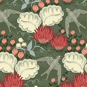 Victorian-Era Floral - Evergreen - Large