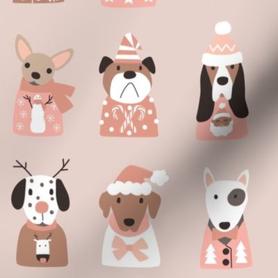 Puppy Dogs in Retro Christmas Sweaters neutral - 3 inch
