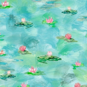 Monet Lilies On Watercolor Large
