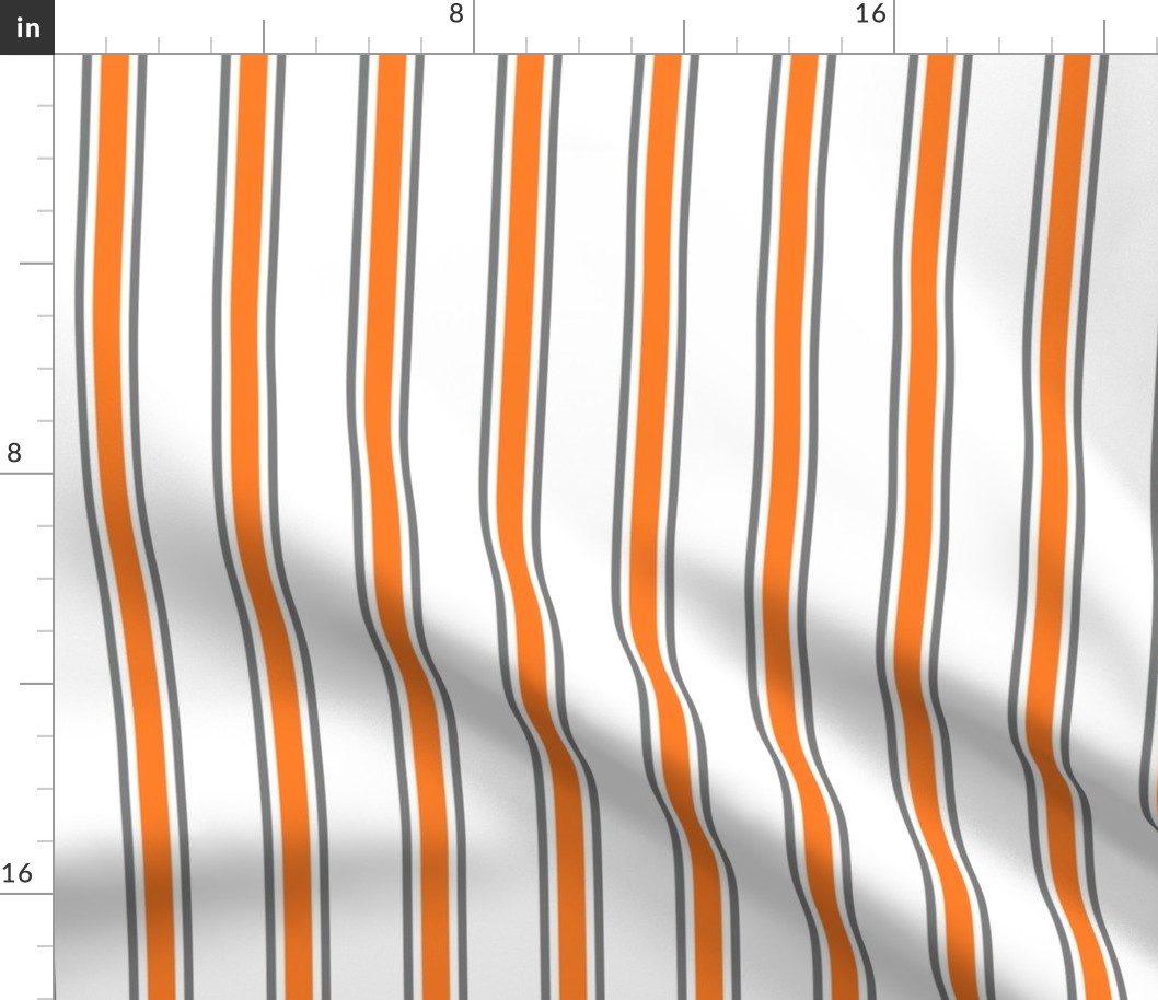 Orange and Gray Ticking Stripe on White