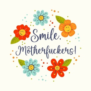18x18 Panel Smile, Motherfuckers! Sarcastic Sweary Adult Humor for DIY Throw Pillow or Cushion Cover