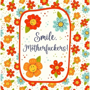 14x18 Panel Smile, Motherfuckers! Sarcastic Sweary Adult Humor for DIY Garden Flag Banner Towel or Small Wall Hanging 